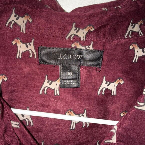 J. Crew Popover Silk Blend Terrier Print Blouse - Burgundy 10 - Picture 6 of 8